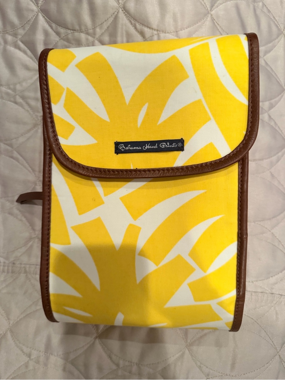 Yellow and White Canvas Accessory Pouch